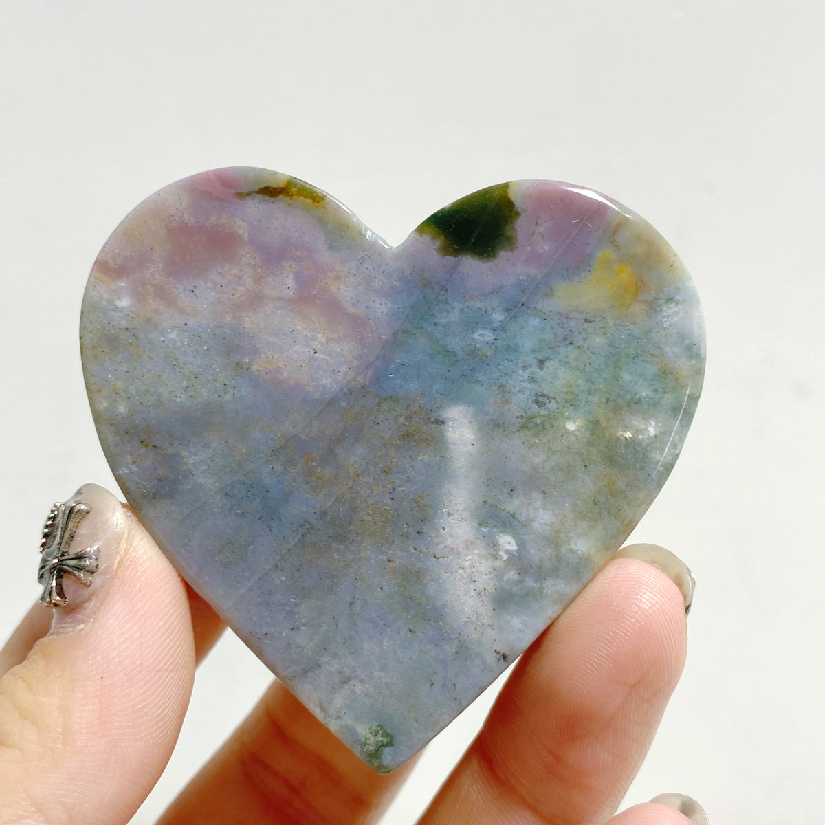 Ocean Jasper Heart Wing Carving With Stand