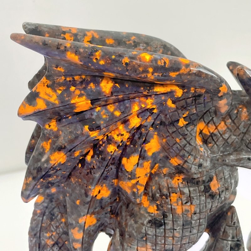 9.4in Unique Yooperlite Flying Dragon With Castle Carving (UV - Reactive) - Wholesale Crystals