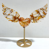 Red Fire Quartz Heart Wing Carving With Stand