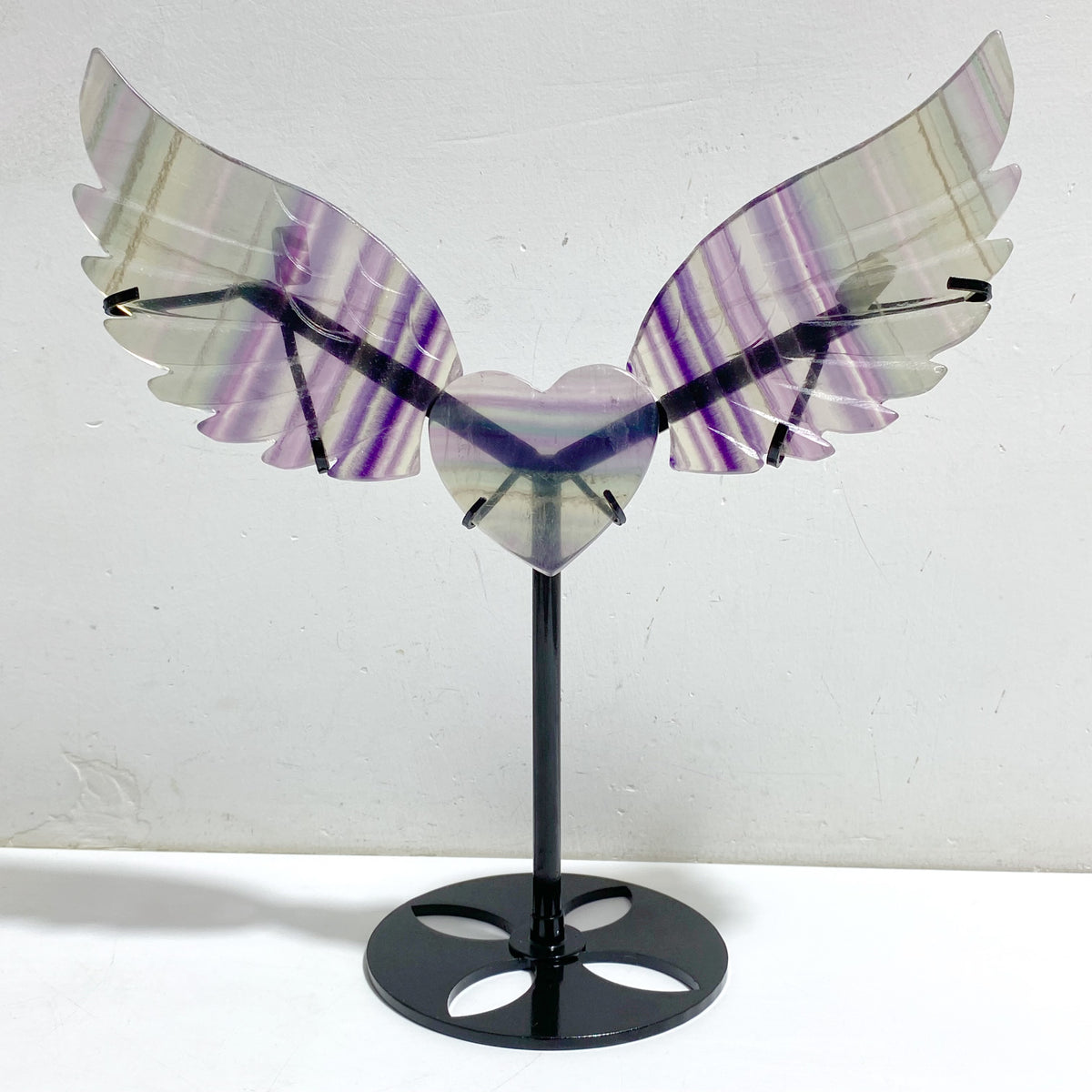 Unique Symmetrical Fluorite Heart Wing Carving With Stand