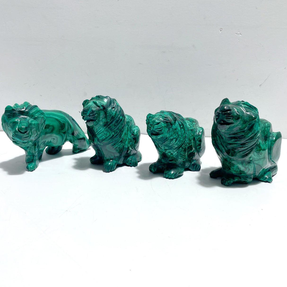 4 Pieces Malachite Lion Carving