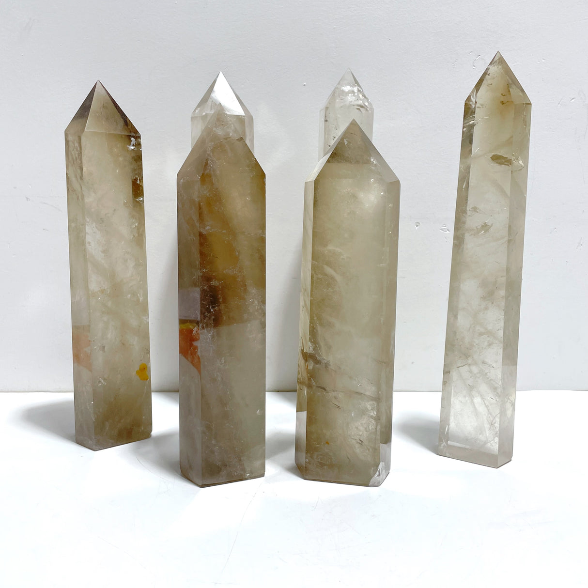 6 Pieces Tall Smoky Quartz Tower Point With Rainbow