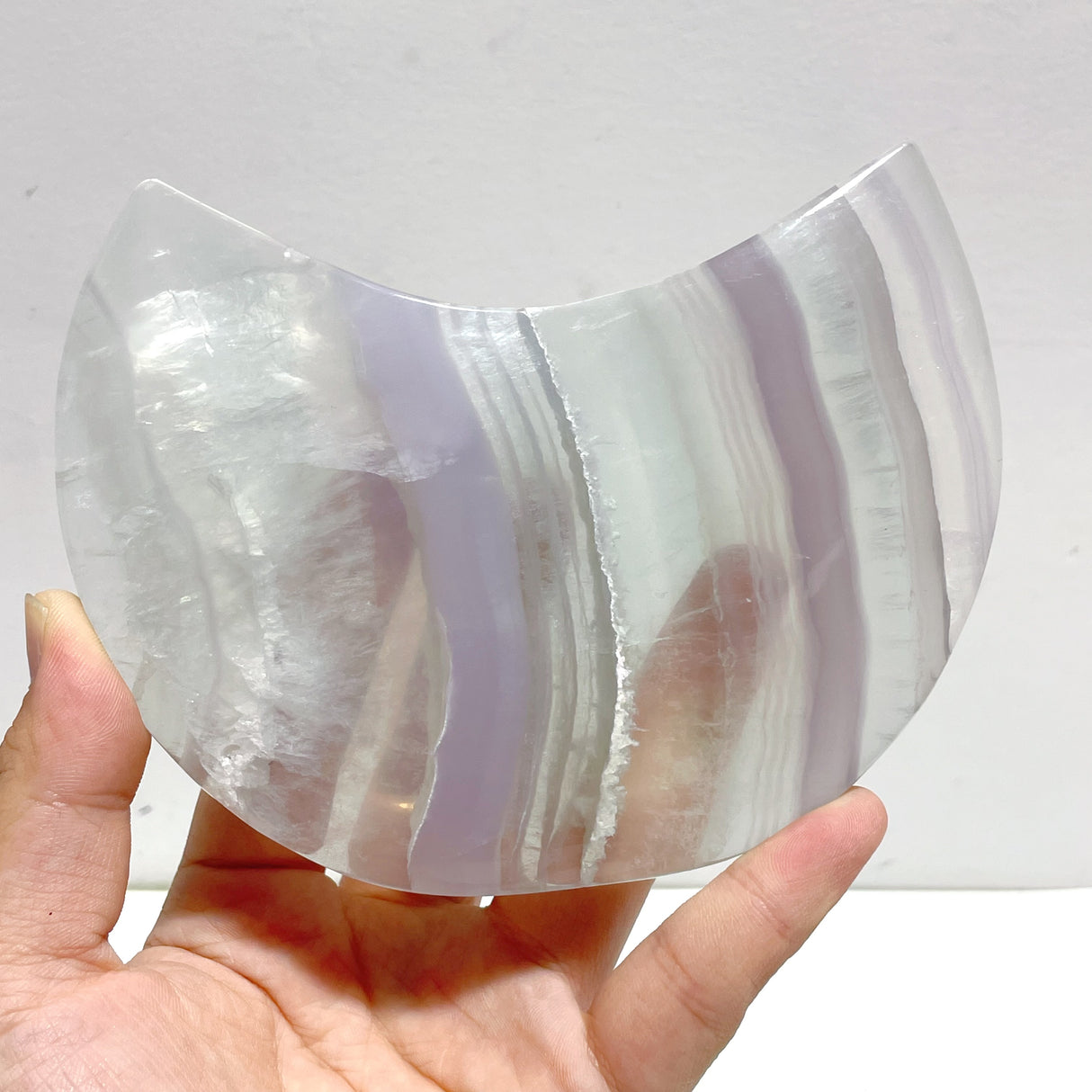 5 Pieces Large Fluorite Moon Carving With Stand