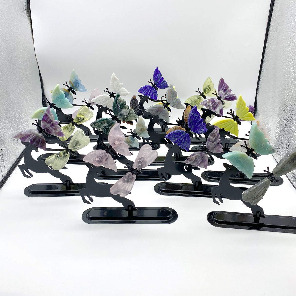 Mixed Materials Butterfly Wing Carving With Deer Stand Wholesale