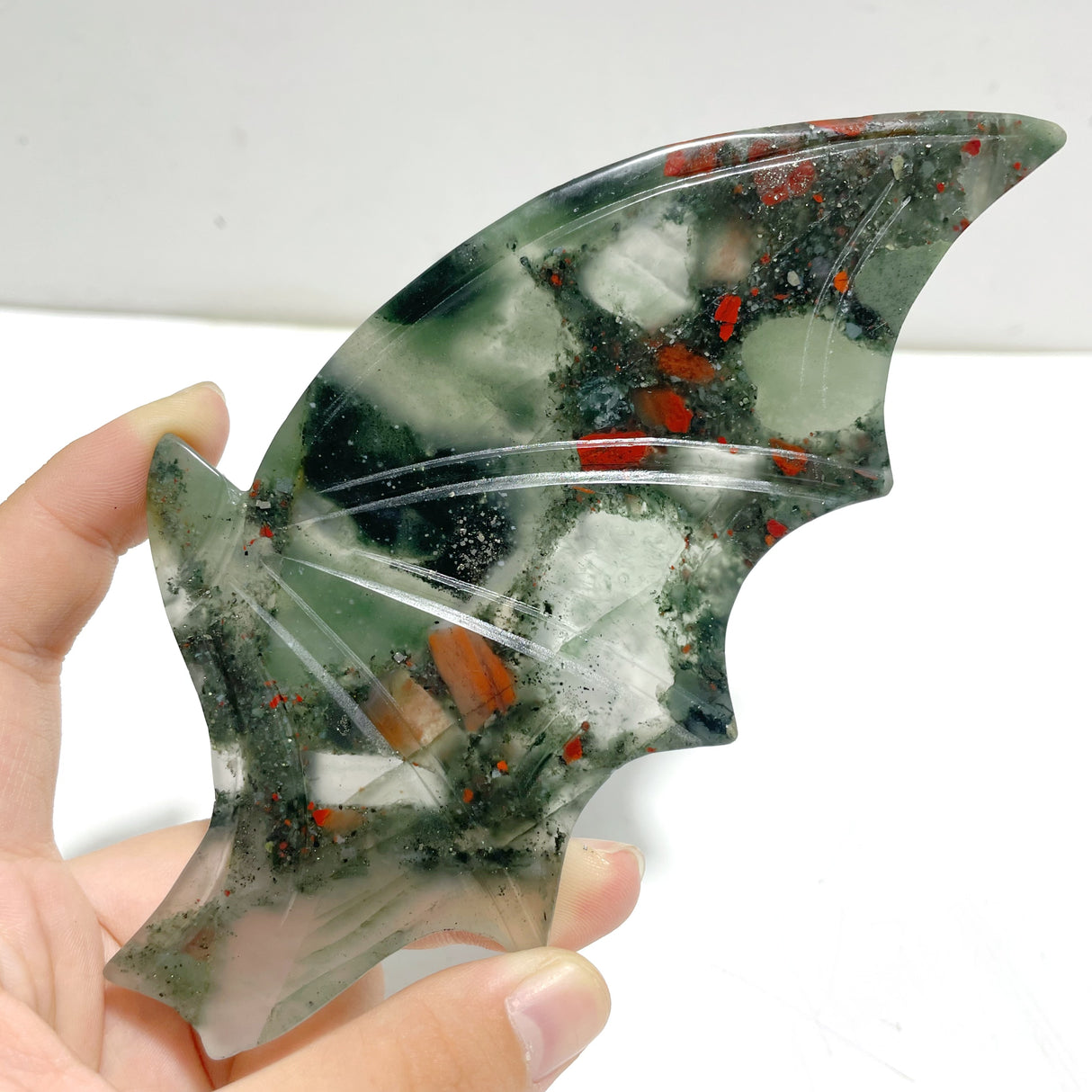 2 Pairs Africa Blood Stone Bat Wing Carving With Stand