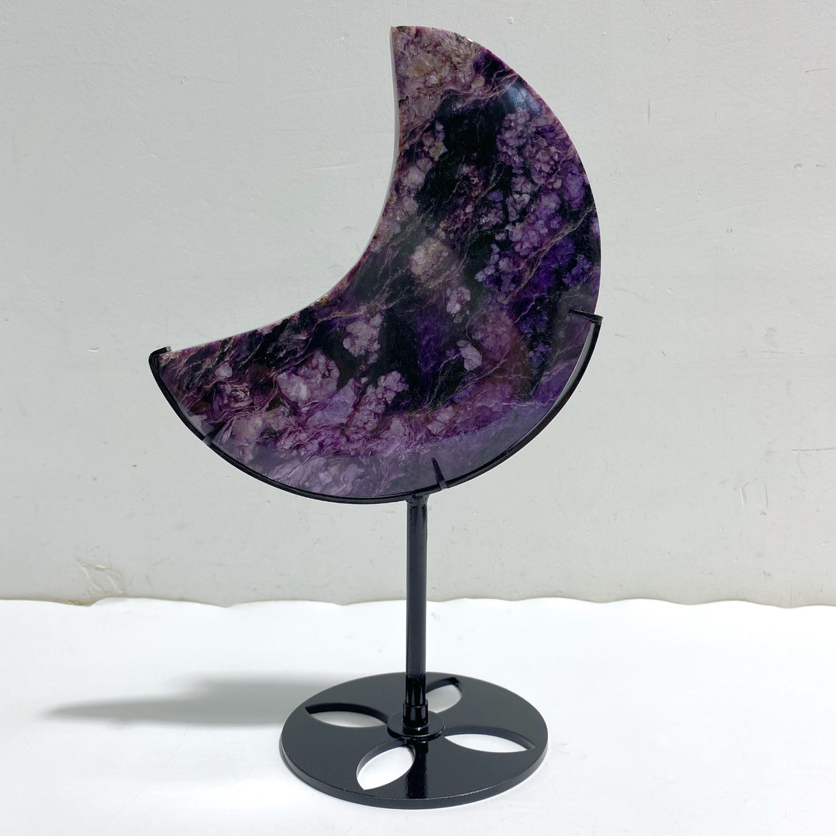 Large Charoite Moon Carving With Stand #5