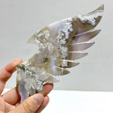 Unique Sakura Flower Agate Demon and Angel Wing Carving With Stand