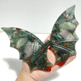 2 Pairs Africa Blood Stone Bat Wing Carving With Stand