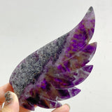 Unique Chevron Amethyst Heart Wing Carving With Stand