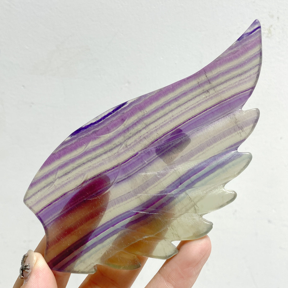 Unique Symmetrical Fluorite Heart Wing Carving With Stand