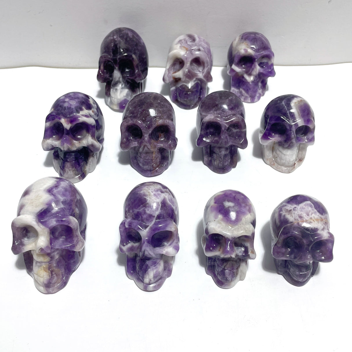 11 Pieces Chevron Amethyst Skull Carving