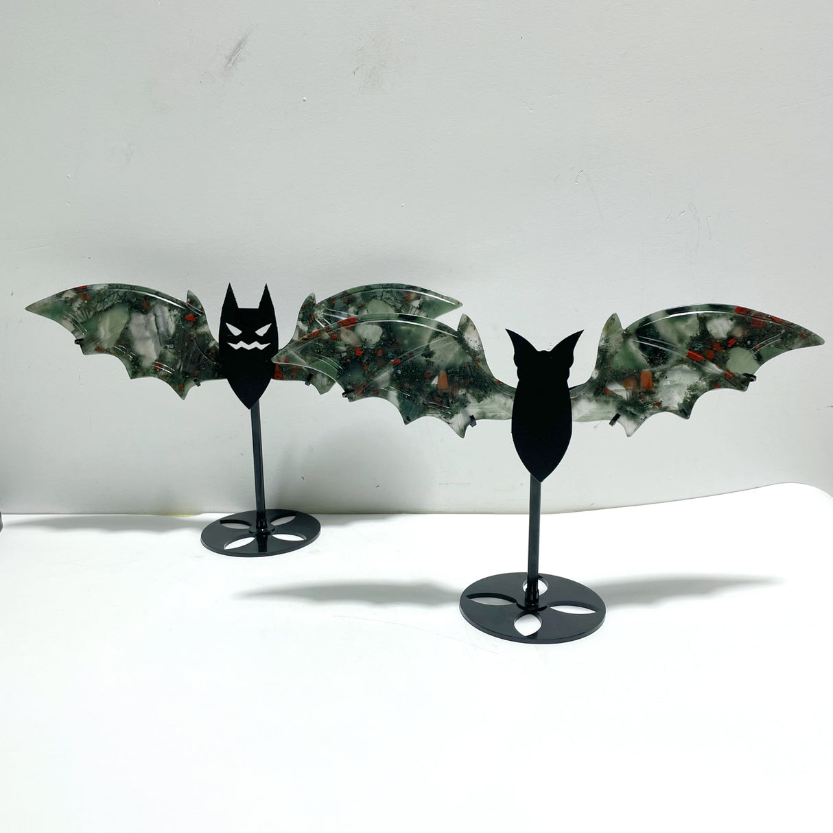 2 Pairs Africa Blood Stone Bat Wing Carving With Stand