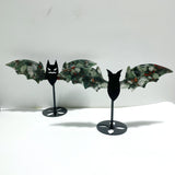 2 Pairs Africa Blood Stone Bat Wing Carving With Stand