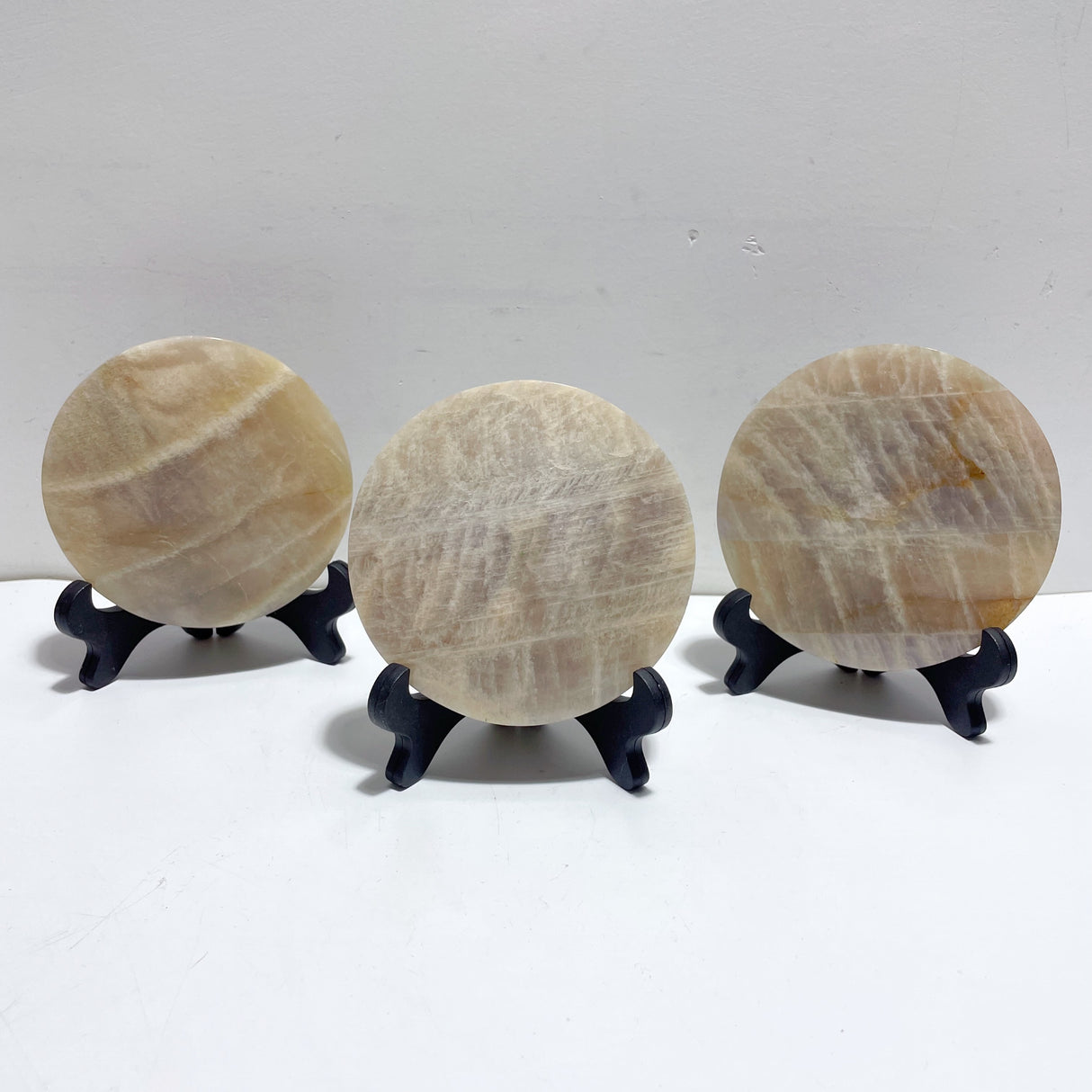 3 Pieces Blue Moonstone Round Plate Home Decor With Plastic Base