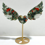 Africa Blood Stone Heart Wing Carving With Stand