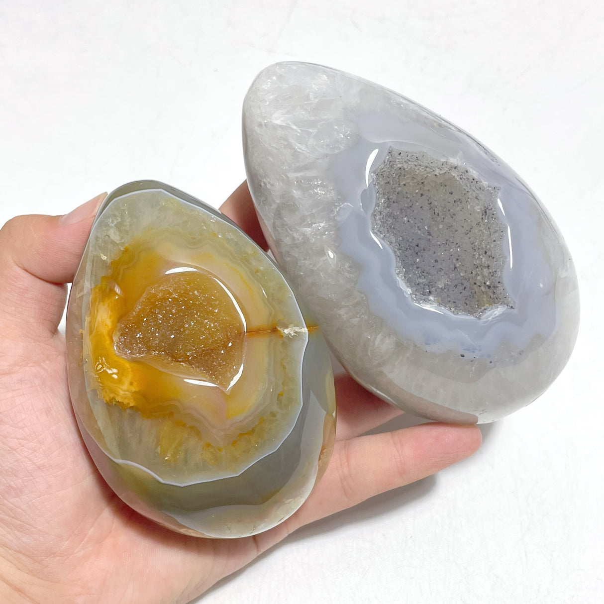 5 Pieces Geode Druzy Eggs Carving With Stand