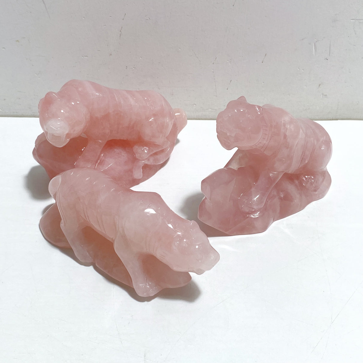 3 Pieces Beautiful Rose Quartz Leopard Carving
