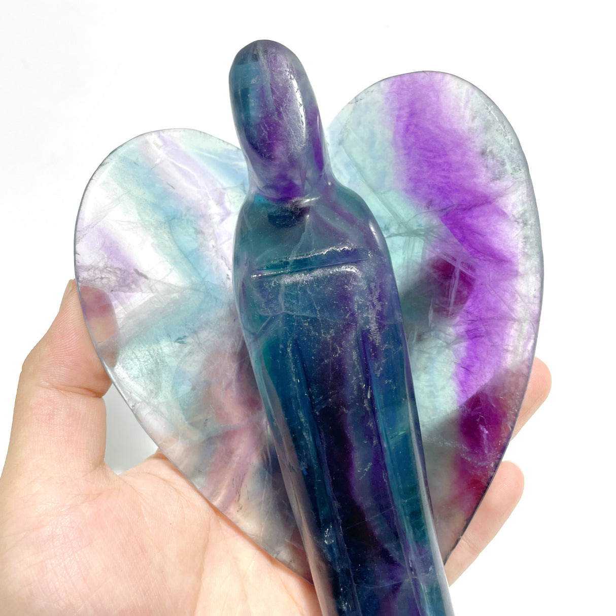 3 Pieces Large Rainbow Fluorite Angel Carving