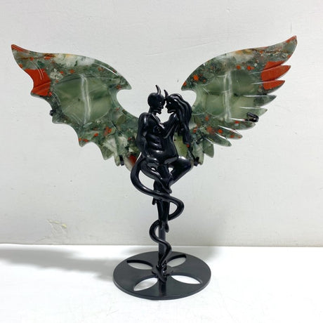 Africa Blood Stone Demon And Angel Wing Carving With Stand - Wholesale Crystals