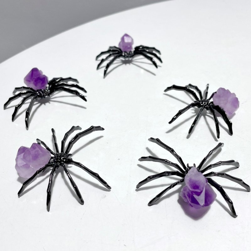 Amethyst Cluster Sphere Spider Ornament Handmade Alloy Spider Wholesale - Wholesale Crystals