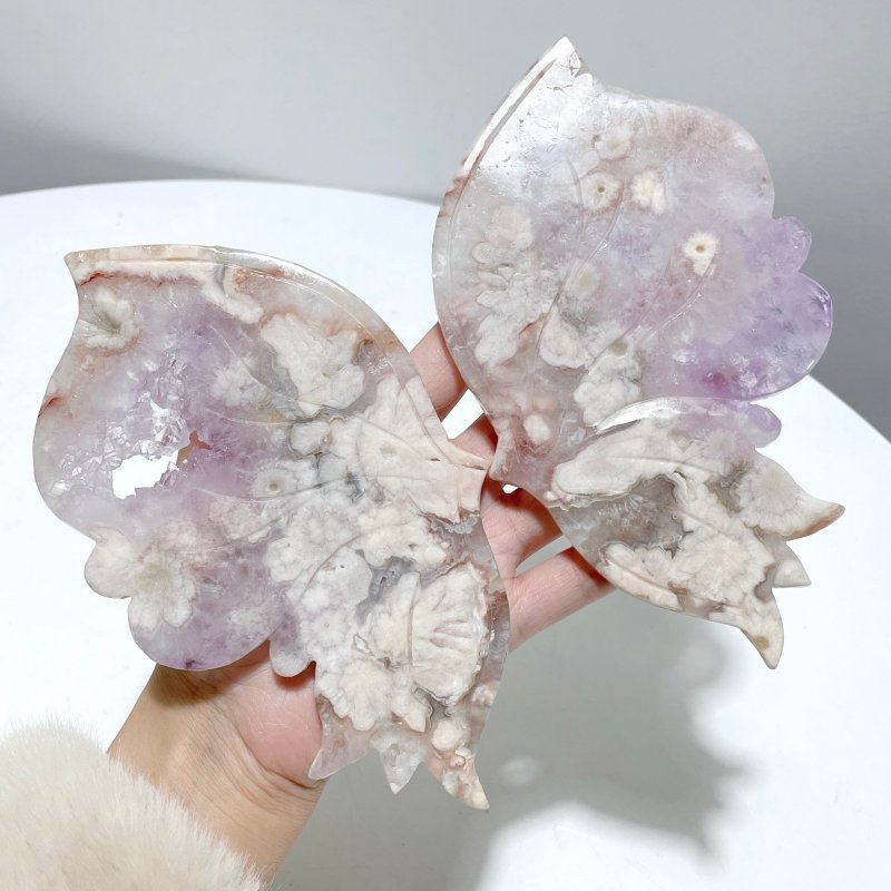 Amethyst Mixed Sakura Agate Butterfly Wing Carving With Stand - Wholesale Crystals