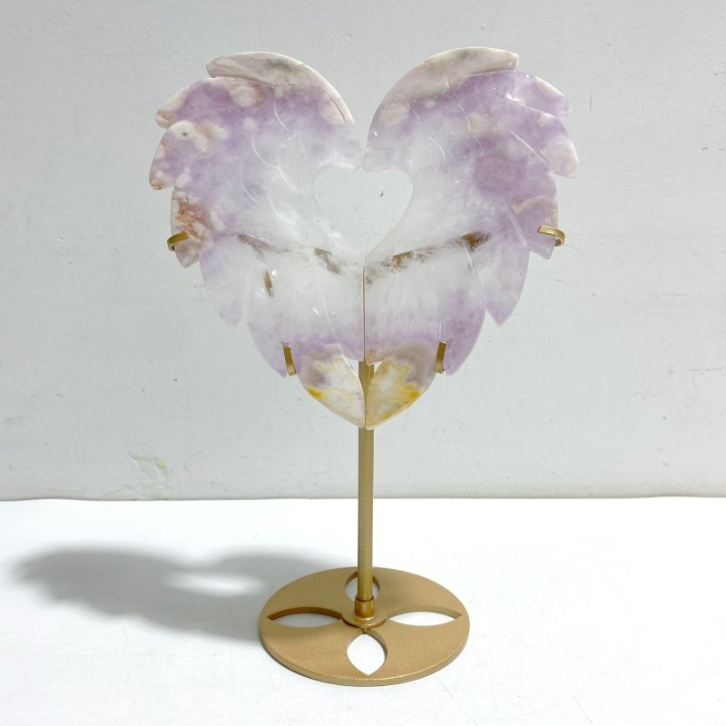 Amethyst Mixed Sakura Agate Heart Carving With Stand - Wholesale Crystals