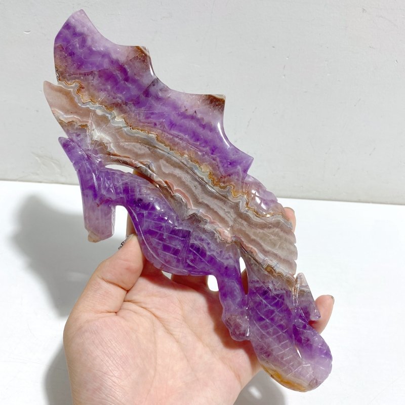 Amethyst Mixed Stripe Agate Flying Dragon Carving With Stand -Wholesale Crystals