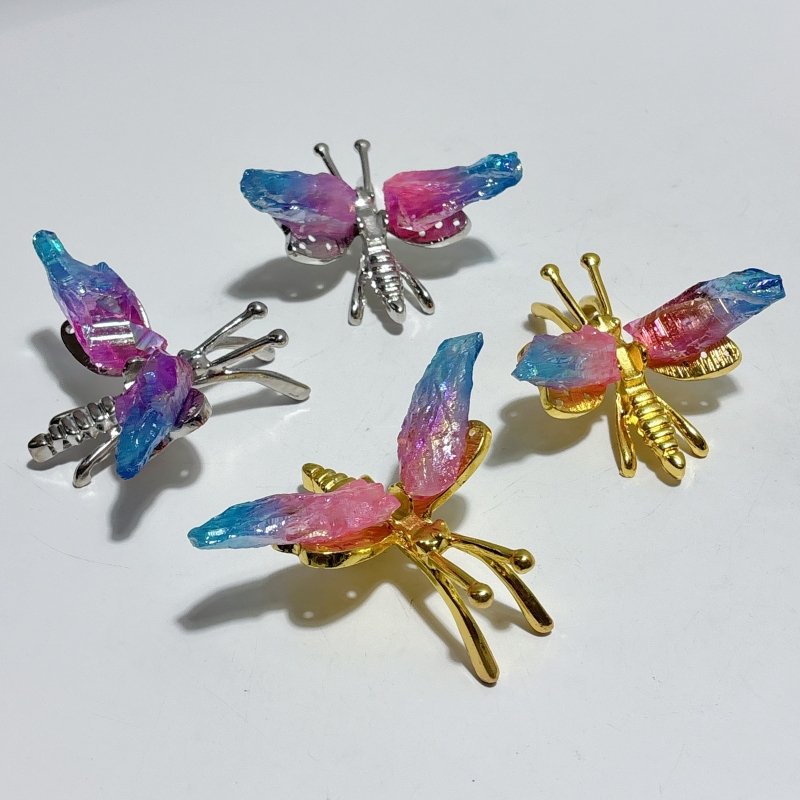 Aura Blue Pink Green Amethyst Dragonfly Carving Wholesale - Wholesale Crystals