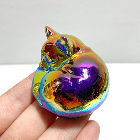 Aura Silver Sheen Obsidian Sleeping Cat Carving Wholesale - Wholesale Crystals