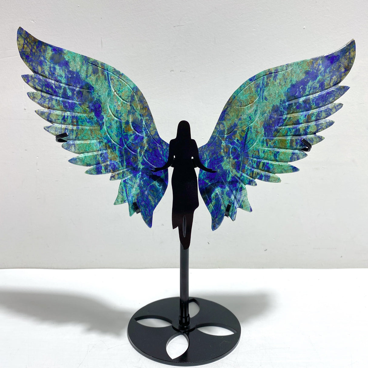 Unique Phoenix Pine Stone Angel Wing Carving With Stand