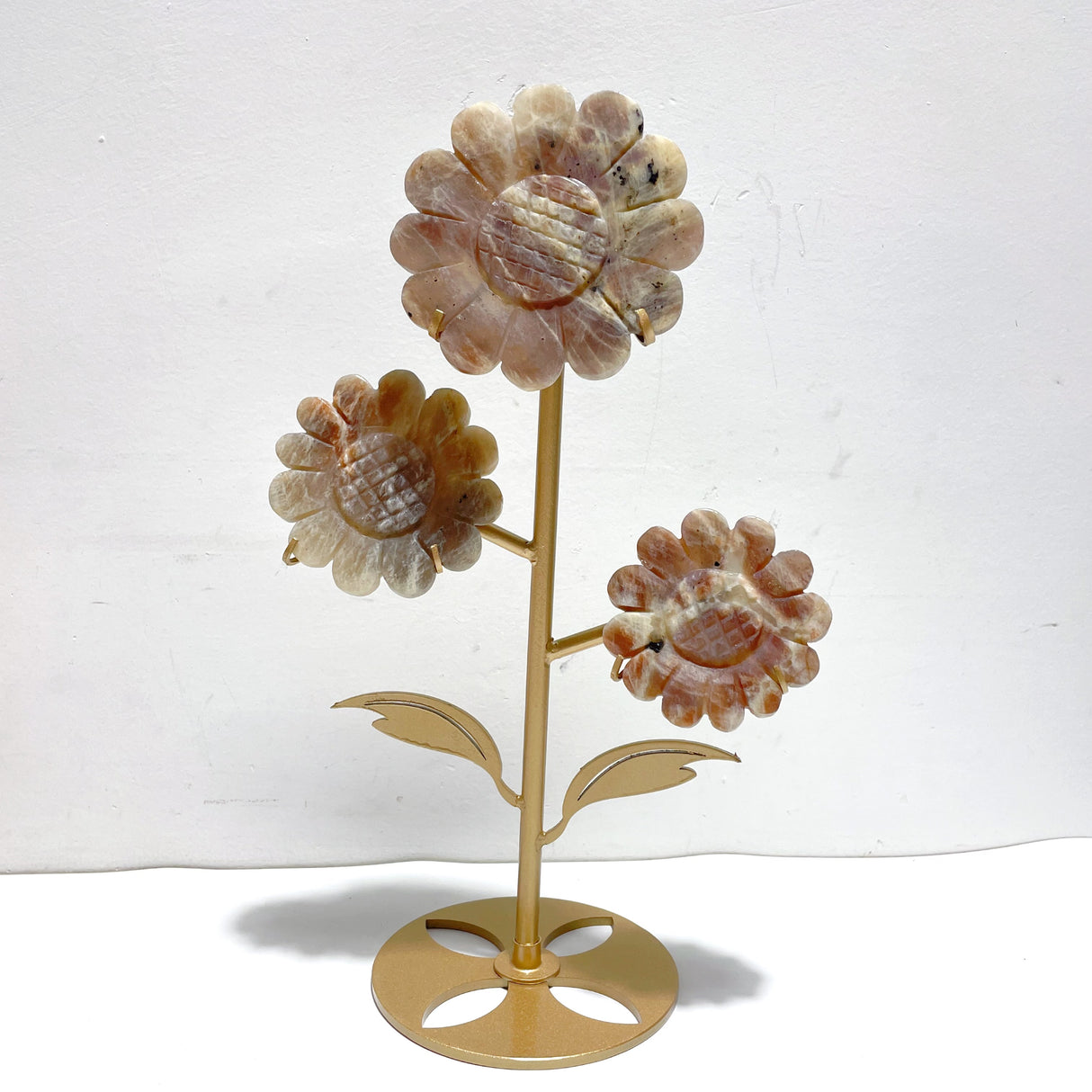 2 Pairs Sunstone Mixed Moonstone Sunflower Carving With Stand