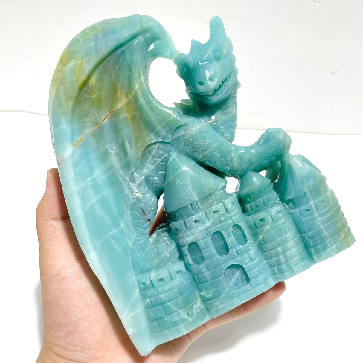 Unique Caribbean Calcite Flying Dragon Castle Carving