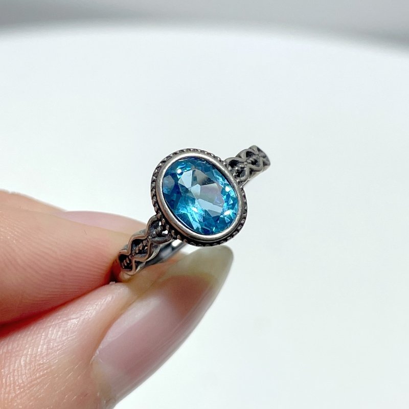 #B1 Silver Ring Wholesale Blue Moonstone Golden Rutile Garnet Black Tourmaline Ring - Wholesale Crystals