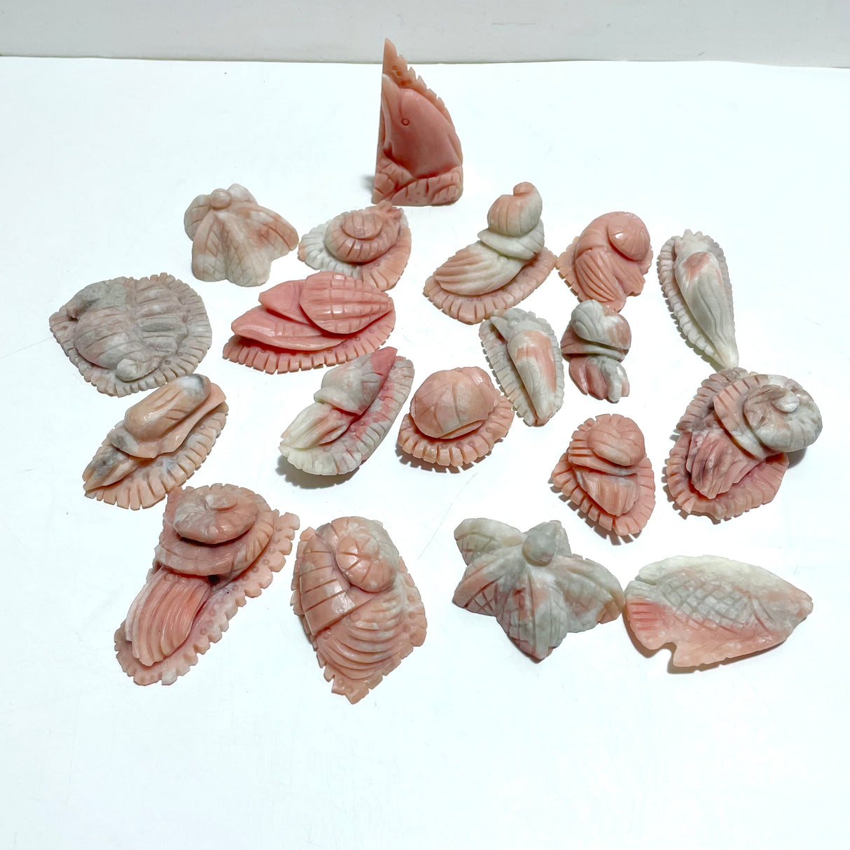 19 Pieces Pink Opal Sea Animals Carving
