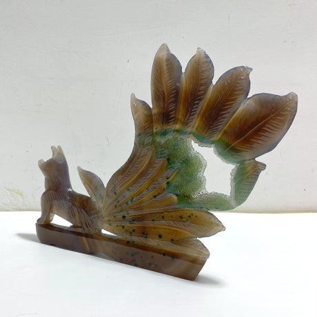 Beautiful Geode Druzy Agate Nine-tailed Fox Carving #9