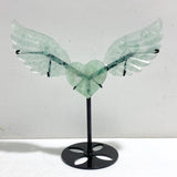 Unique Green Fluorite Heart Wing Carving With Stand