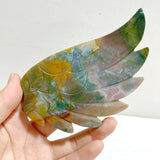 Ocean Jasper Heart Wing Carving With Stand