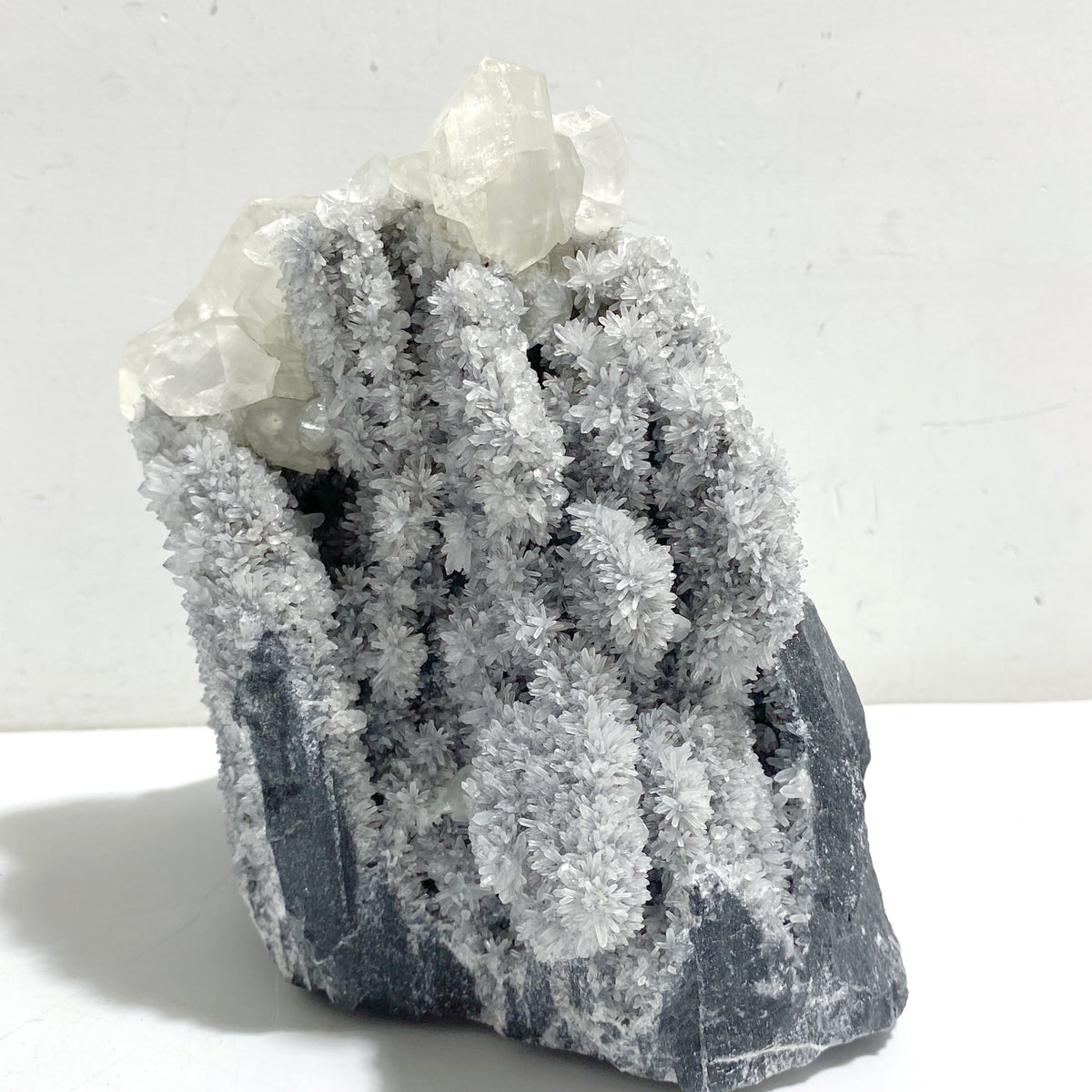 3 Pieces Large Black Clear Quartz Cluster Mixed Calcite Specimen