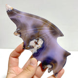 Unique Purple Sakura Flower Agate Demon and Angel Wing Carving With Stand