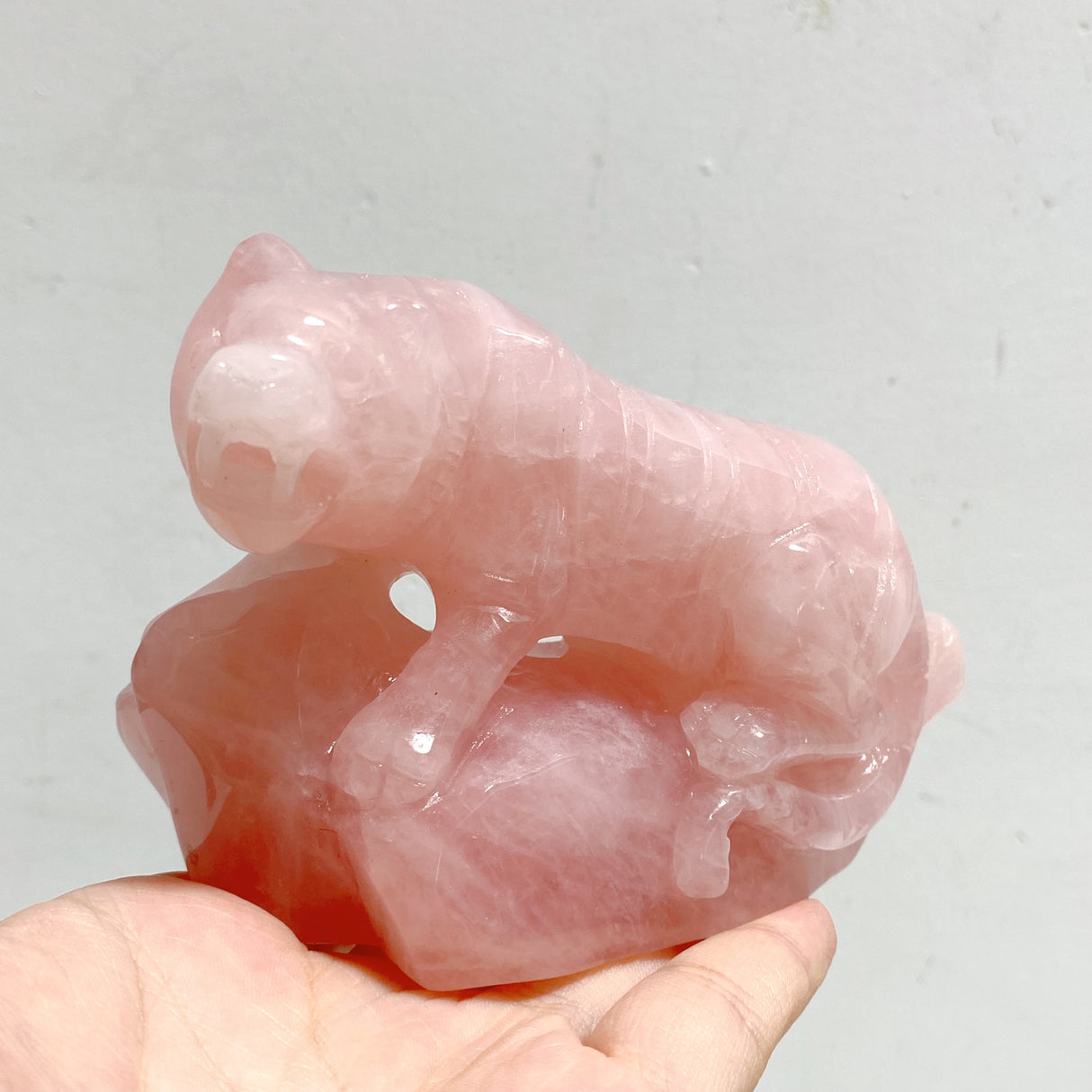 3 Pieces Beautiful Rose Quartz Leopard Carving