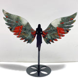 2 Pairs Angel Wing Carving With Stand Africa Blood Stone Morocco Agate
