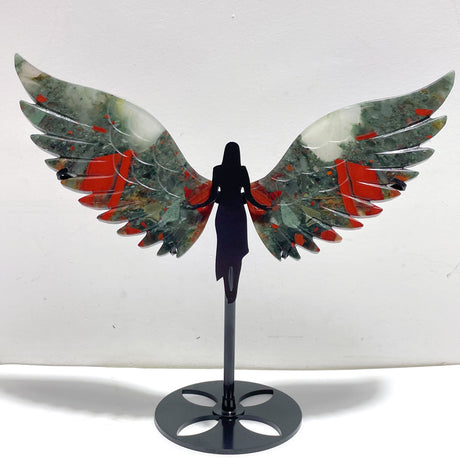 2 Pairs Angel Wing Carving With Stand Africa Blood Stone Morocco Agate