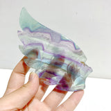 Unique Fluorite Heart Wing Carving With Stand