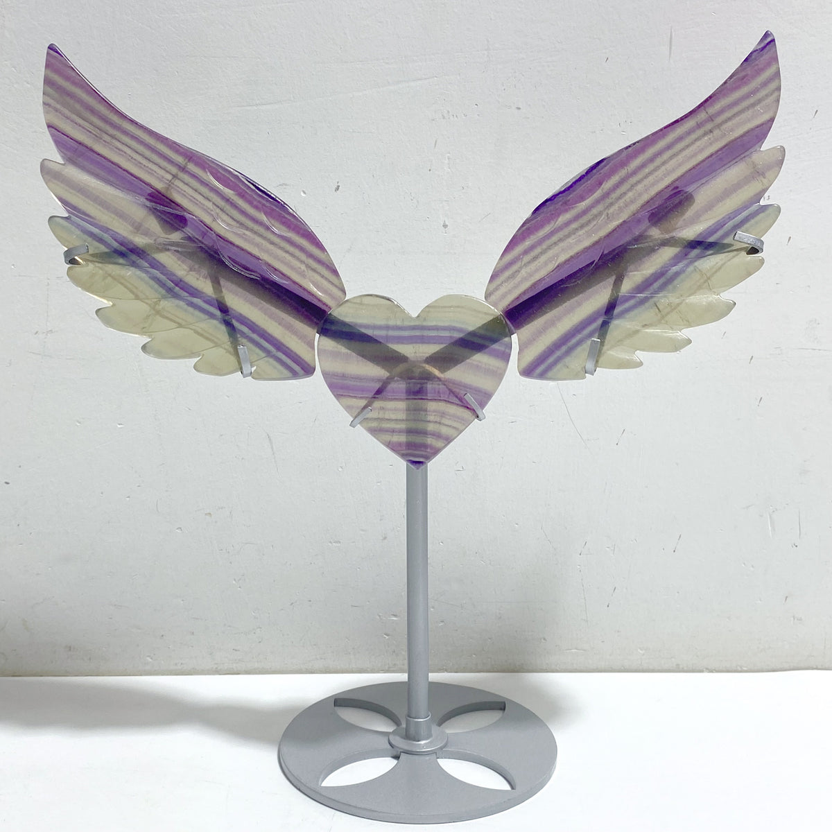 Unique Symmetrical Fluorite Heart Wing Carving With Stand