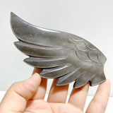 Silver Sheen Obsidian Heart Wing Carving With Stand