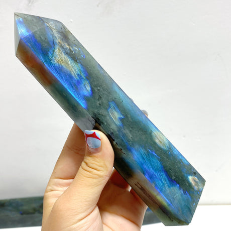 12 Pieces Flash Labradorite Four-Sided Tower Point