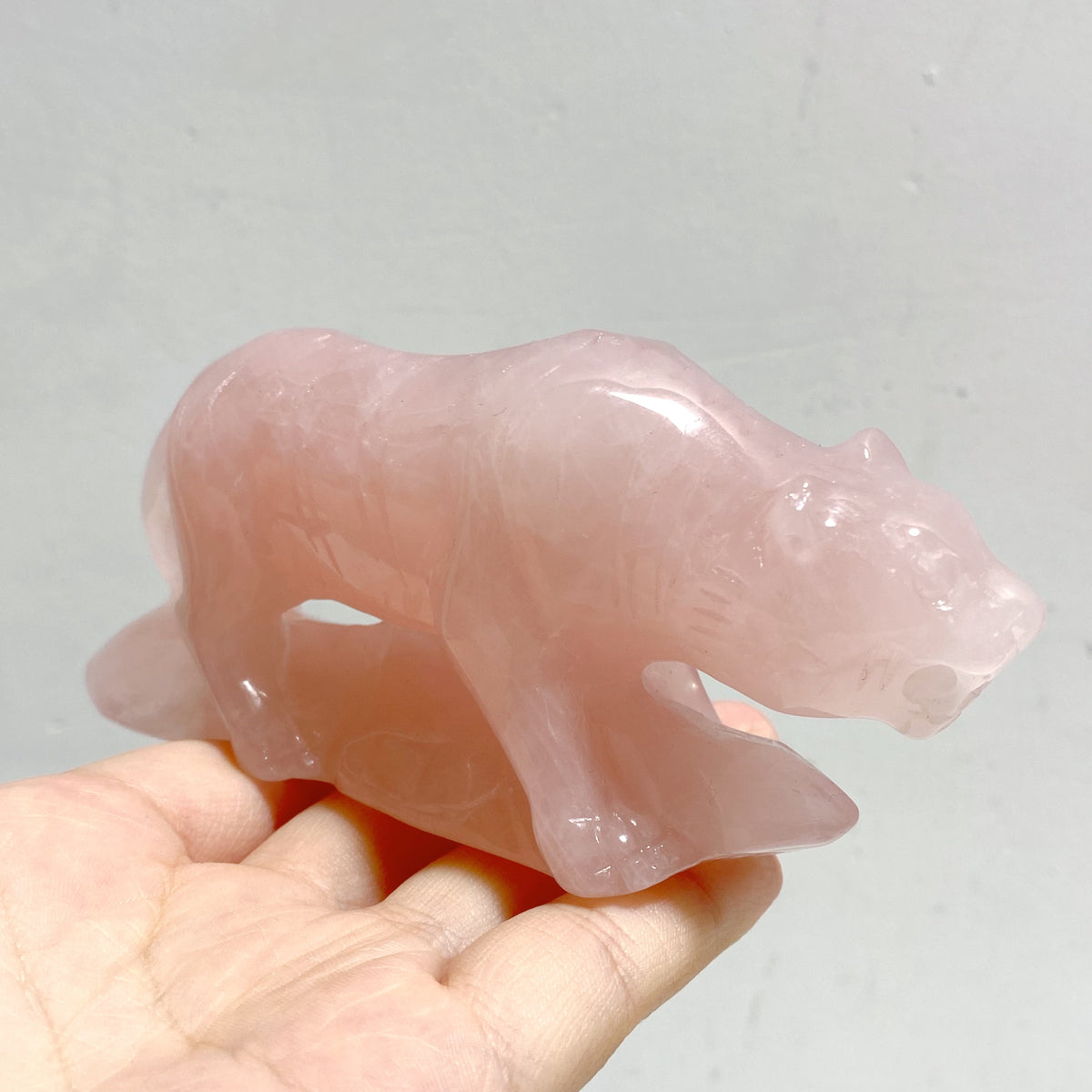 3 Pieces Beautiful Rose Quartz Leopard Carving