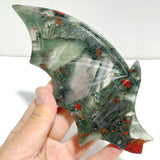 2 Pairs Africa Blood Stone Bat Wing Carving With Stand