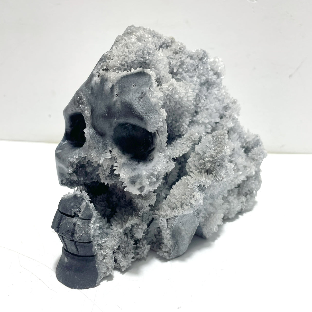 3 Pieces Large Black Clear Quartz Cluster Skull Carving