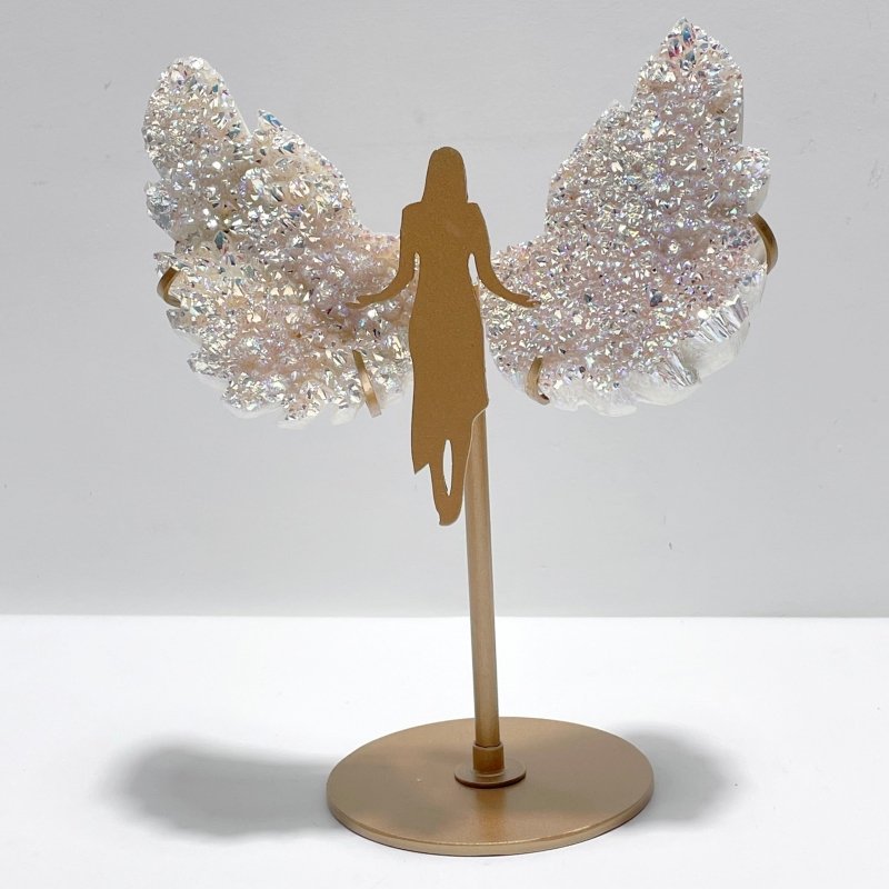 Beautiful Aura Quartz Cluster Angel Wing Carving With Stand - Wholesale Crystals